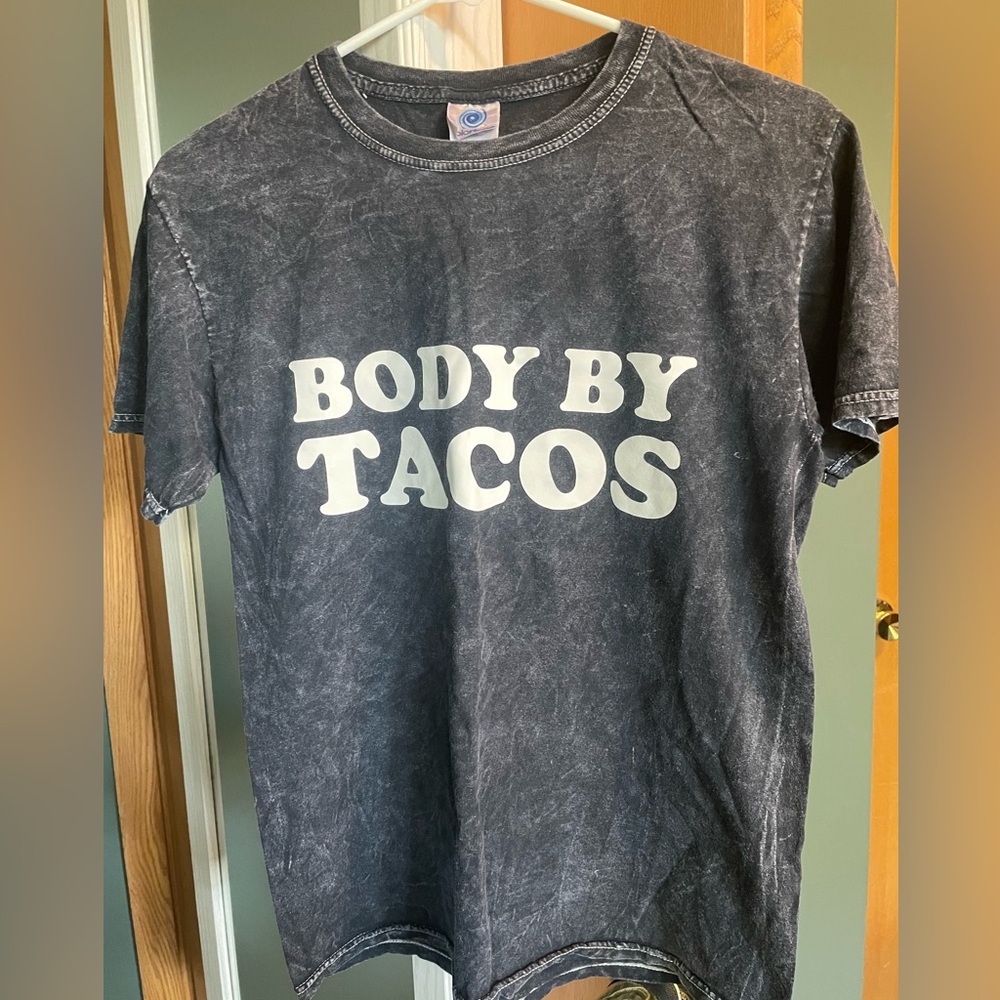 Black Graphic T-Shirt with 'Body By Tacos' Print